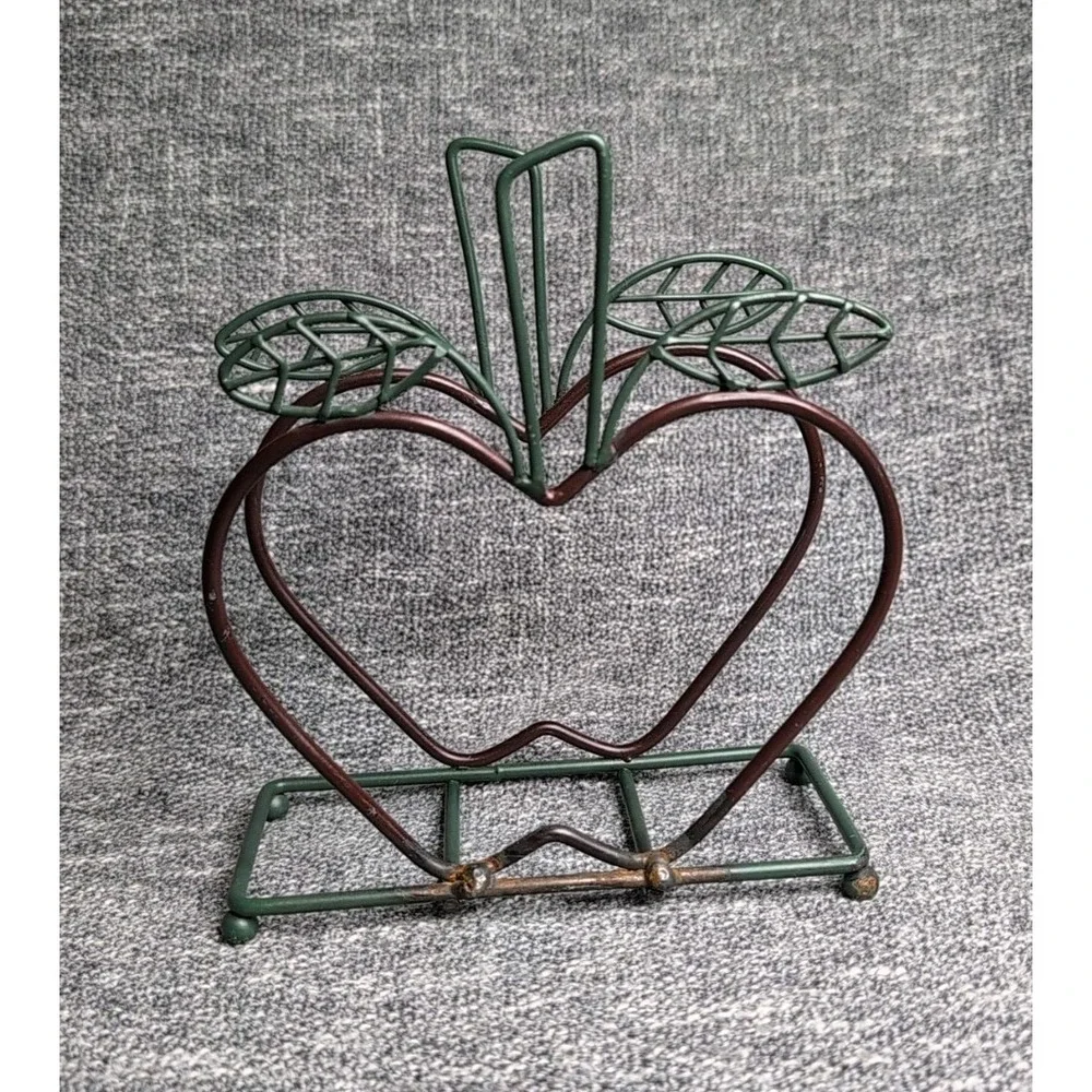 Vintage Wire Metal Apple Napkin Holder Red Green Kitchen Décor Letter Stand